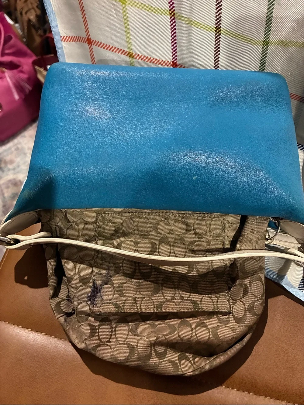 COACH Y2K Rare in Turquoise Leather Bag with Cream Trim